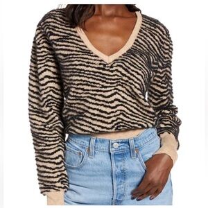 Astr the Label Tan and Black Zebra Print Fuzzy Cozy Sweater XS